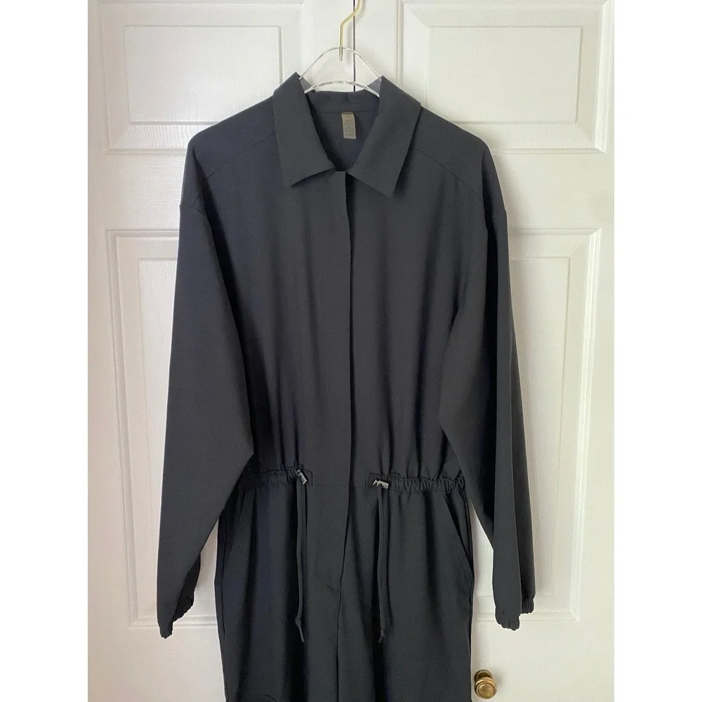 Beyond Yoga City Chic Cargo Jumpsuit Women S Black Long SleeveDrawstring Utility